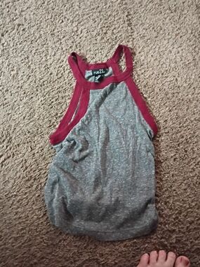 rue21 Gray Tank with Burgundy Trim